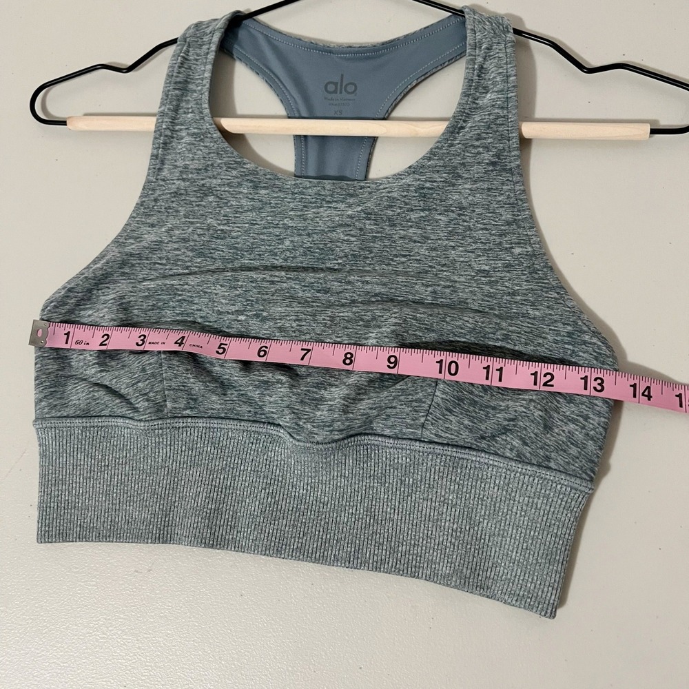 Alo Yoga XS Heather Gray Racerback Sports Bra Ribbed Band Workout Activewear - Picture 5 of 9